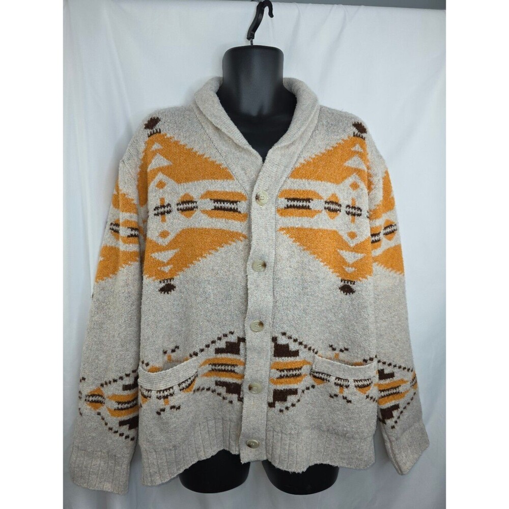 Amazon Men's Cozy Aztec Knit Sweater Cardigan Cream Orange Pattern XL CM-3961